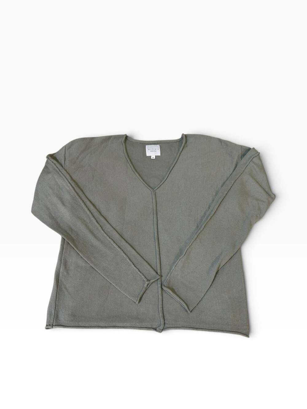 Allfenix V-Neck Sweater Size M Sage Green Knit Long Sleeve Lambs Wool Blend